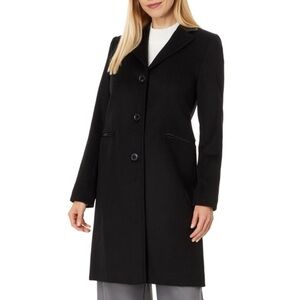 Lauren Ralph Lauren Double-Breasted Coat 14 | Faux-Leather Trim Wool Blend